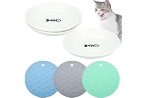 RAINPOP 3 Stück Katzennäpfe, Futternapf mit Rutschfester Unterlage, Katzenfutterteller aus Keramik, Katzenfutterstationen,Tiernäpfe für Futter und Wasser, Katzenschüssel, Flache Näpfe für Kleine Hunde Tiere