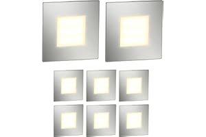 ledscom.de 8 LED luz de escalera/luz de pared empotrada FEX para interior y exterior, angular, acero inoxidable, 85 x 85mm, blanco cálido