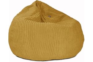 rucomfy Beanbags Slouchbag Large Corduroy Bean Bag Chair - Adult Bean Bag with Filling - Home Furniture Seating for Living Room or Bedroom - Machine Washable - 80 x 110cm (Mustard, Beanbag)