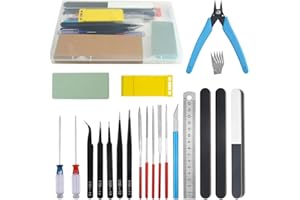 BGTXINGI Lot de 25 outils de base pour modélisme Gundam avec boîte en plastique pour assemblage de voiture, loisirs créatifs, modélisme, réparation et fixation