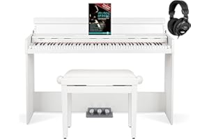 Funkey DP-1088 WM - Pianoforte Digitale set 88 Tasti sensibili al tocco - Tastiera sottile - Incluso panca, cuffie, pedale - Bianco opaco