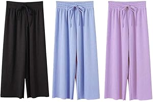 AOOPOO 3er Pack Sommerhose Mädchen Hosen Weites Bein Gr. 92/98/104/110/116/122/134 Baby Kinder Culotte Eisseide Sommer Leichte Atmungsaktiv Lange Hosen Dünn Jogginghose Lässige Hose Lose Hosen