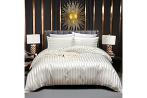 LUOFANFEI Juego de Funda Nordica Saten Blanca Cama 135/150 240x220 Sábanas de Seda Satinada de Brillo Lustroso Juego de Funda de Edredón y Fundas Almohada (50x75cm)