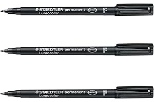 STAEDTLER Lumocolor Fine Permanent Marker Pens - Waterproof Smudge Resistant Quick Dry CD DVD OHP - Black - Pack of 3