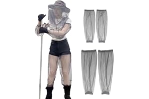 Wisebom Filet de Tête Anti-Moustique, 5Pcs Moustique Protection de Tête Filet Respirants Manchons de Bras et Jambes Anti-Moustiques avec Sac de Rangement pour Extérieur Camping Pêche (Gris)