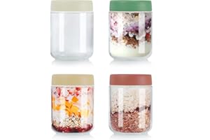 Bobeen Overnight Oats Jar, Pack of 4 Leakproof 500ml Overnight Oats Container, 16 OZ Glass Jar with Lids for Cereals, Milk, Fruit Salad, Oats