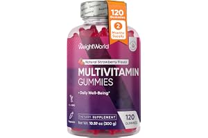 Multivitamin Gummies – 120 gummies med 13 ingredienser – Med zink, vitaminerna C, A, D3, E, B9, B5 och biotin – Naturlig jordgubbssmak – 2 månaders förbrukning – Vitamingummies – WeightWorld