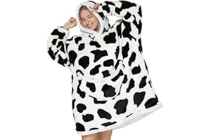 Wenlia Ponadwymiarowy koc z kapturem dla kobiet, gruby flanelowy koc sherpa z kieszenią na rękawy, miękka, przytulna bluza z kapturem z jednorożcem, jeden rozmiar pasuje dla wszystkich - prezent dla