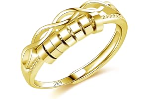 Cangall Silver Anxiety Rings, 925 Sterling Silver Women's Fidget Rings, Open Adjustable Anti-Stress Rings, Decompression Rings, Infinity Spinner Fidget Rings, Unisex Mood Ring, Anxiety Rings