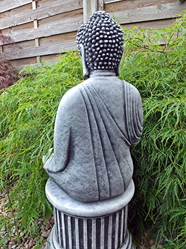 Stein BUDDHA Feng-Shui Steinfigur grau / anthrazit Patiniert massiv Skulptur Garten Deko Frostfrei Neu - 7