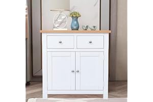 ARPHASLE Mini Sideboard White Storage Cabinet Small Solid Wood 2 Door Cupboard with 2 Drawers for Kitchen Dining Room Bathroom or Hallway