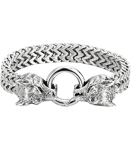 Bracelet Viking En Acier Inoxydable - Motif Tête De Loup, Ajustable, Style Pagan, Neuf Avec étiquettes
