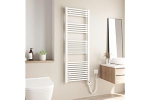 Heilmetz Termoarredo Bagno 1400x500mm Scaldasalviette Elettrico Bagno con Termostato, Termoarredo Elettrico Bagno, Temperatura Regolabile Radiatore Elettrico Basso Consumo da Parete Verticale, Bianco