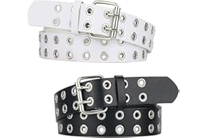 Dfuqanb 2 Piezas Cinturón para Niña, Cinturones de punk rock para hombres y mujeres, Cinturón de Cuero de PU Moda, Accesorios de Vestir, Cinturón de Doble Ojal, para jeans, pantalones, rockwear