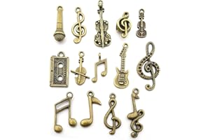 WJIAEER 14 pezzi Vintage Decorative Antique Music Notes Pendant Set DIY Keyring Jewellery Accessories Bronzo.