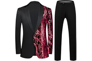 KUDMOL Mens 2 Piece Suit Sequin Shiny One Button Tuxedo Sets for Wedding Party Prom