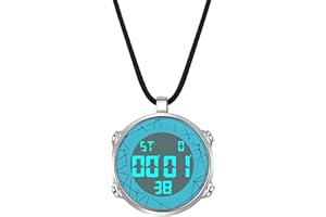 JewelryWe Orologio da tasca da uomo e da donna, digitale, al quarzo, impermeabile, 30 m, data, settimana, calendario, allarme, orologio sportivo con collana in pelle, regalo
