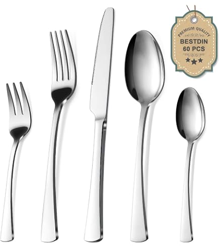 Couverts De Table 60 Pièces Pour 12 Personnes Hunnycook - Acier Inoxydable Élégant Lave-Vaisselle
