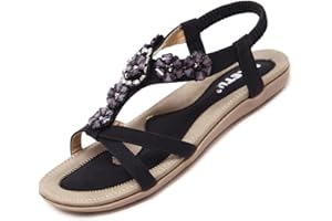 Acfoda Flache Sandalen Damen Sommer Freizeit Zehentrenner mit Weiche Fußbett, Gr.35-45