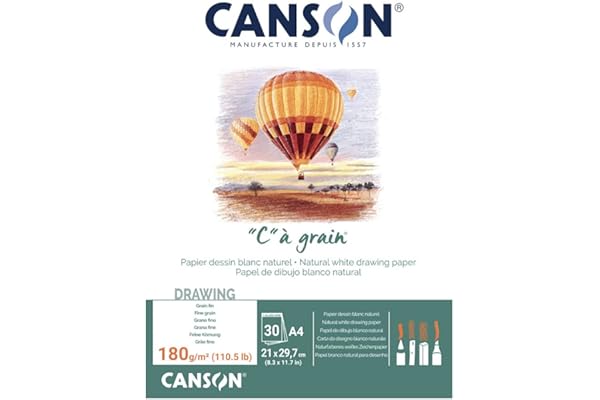 CANSON "C" à Grain - Bloc 30 feuilles de papier dessin - Grain fin - A4 - 180g/m² - Blanc naturel