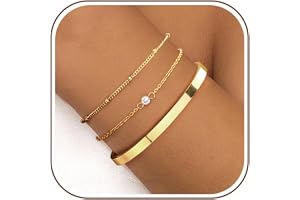 Finrezio 3–5 stycken damarmband i guld, 14 karats guldplätering, stapelbara armband i rostfritt stål, figarokedja, pärlor, ju