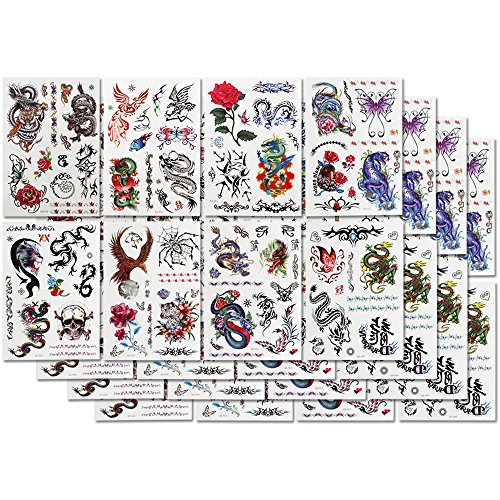 COM-FOUR® 32x Tattoo-Bögen mit Abziehtattoos für Jungen mit verschiedenen Motiven