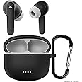 Sounce Earphone Case Cover Compatible for Boult Audio Z25, Soft Silicone Skin Case Cover Shock-Absorbing Protective Case with Keychain [Front LED Visible](Black)