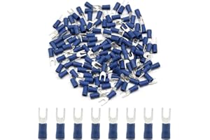 Hocansen 100 Pieces Fork Wire Connectors Electrical Connectors Crimp Terminal Connectors（Blue/PF4)