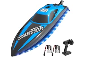 volantexrc Remote Control Boat with LED Light, 2.4GHz Self Righting RC Boat for Pools & Lakes, 20+ MPH Racing Boats Pool Toys for Beginners with 2 Batteries (79506 Blue)