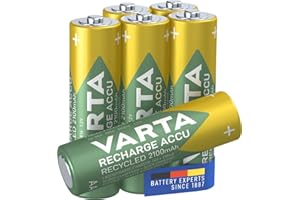 VARTA Batterien AA, wiederaufladbar, 6 Stück, Recharge Accu Recycled, Akku, 2100 mAh Ni-Mh, aus 21% recyceltem Material, vorgeladen, sofort einsatzbereit