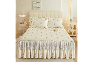 DSAOTENG Colcha con volantes con patrón de flores, falda de cama floral estética suave con pliegues de doble capa, transpirable, ligera y acogedora para todas las estaciones (tulipán, 150 x 200 cm)
