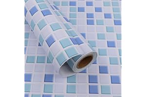 Hode Mosaic Tile Stickers Self Adhesive Wallpaper for Kitchen, Blue Sticky Back Plastic Roll for Bathroom, Waterproof Vinyl Wrap for Countertop Decorative 40X300cm