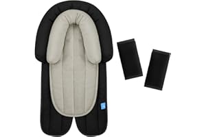 ‎INFANZIA 2-in-1 Baby Sitzverkleinerer mit Gurtpolster für Alle Kinderwagen,Babyschale Einsatz und Kopfstütze für Neugeborene und Kleinkinder, Extra Weich, Ideal für Alle Jahreszeiten (Schwarz-Baumwolle-Set)