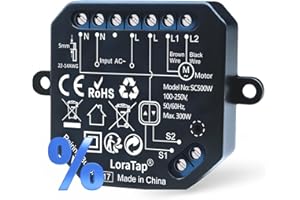 LoraTap módulo persiana Wi-Fi, ajuste 0–100%, app Smart Life y control por voz con Alexa, para interruptor de 2 botones (basculante/pulsador), 2,4 GHz, 47 × 48 × 16 mm, 300 W