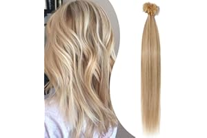 Elailite Extensiones Pelo Natural Queratina 1g 100% Remy Cabello Humano sin Clip U Tip Keratina 50 Mechas 50g - 40cm #18P613 Ash Rubio Balayage Rubio Muy Claro Claro