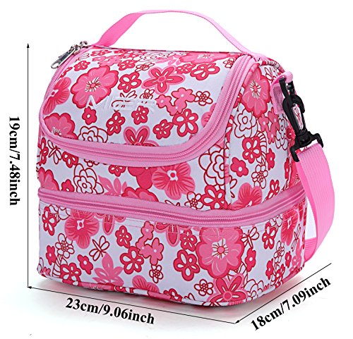 MIER Isoliertasche Lunchtasche Kühltsche Thermotasche Tragetasche für Mädchen und Frauen, pinke Blume - 3