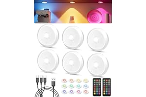 TEDMOS Luz Vitrina RGB Recargable USB, 2400mAh Foco LED Colores con Mando a Distancia y Iman Luces Armario Sin Cable Tactil Luz Cocina Bajo Mueble Redonda con Adhesiva Lámpara Noche Magnética con Pulsador