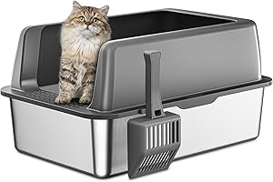 Zarler Edelstahl Katzenklo mit Deckel, 59 L x 37,5 W x 27 H cm XXL Katzenklo Edelstahl, Katzentoilette aus für große Katzen mit hohem Rand, Metal cat Litter Box, Grau, Nicht klebrig