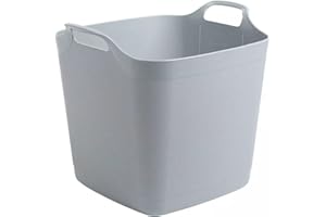 SAVING HUB Square Flexi Tub Large Bucket Laundry Clothes Storage Basket 15/25/40 Litre Garden Lightweight Tubs Heavy Duty Flexi Container With Handles Plastic Buckets (40 Litre, Cool Grey)