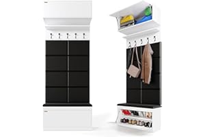 PLATAN ROOM Wand-Garderobe Set mit Garderobenpaneel & Schuhschrank & Hängeschrank 100 cm Flurgarderobe Garderobenset Flur Eiche Holz Weiß (4-TLG. mit 8 paneel, Weiß)