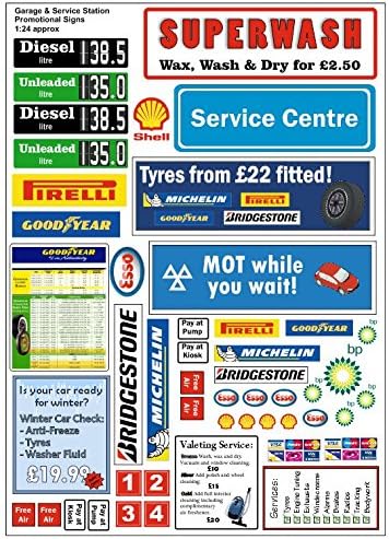 Garage & Service Station Promo Signs Multi Pack Decals Made From Vinyl (1/24th Scale)