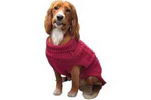 HugglePets Cable Knit Winter Dog Jumper - Mulberry Red (Large 50cm) Deep Weave Dog Clothes with Under Body Protection, Short Sleeve Fit & Collar Hole. Machine Washable Sweater for Dogs & Pets.