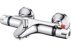 AIMOYO Thermostatic Bath Shower Mixer, Chrome Thermostatic Shower Bar Mixer, Anti Scald Thermostatic Shower Mixer Tap, Hot Cold Water Mixer Shower, Wall Mounted, 150mm
