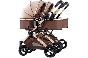 YCKEGEW Double Baby Stroller for Infant and Toddler Reversible Bassinet Twins Pram,Detachable Pushchair Side-by-side Multi-Position Reclining Seats,Folding Prams Trolley (Color : Brown)