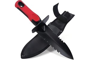 HOLDONELIGHT Heavy Duty Metal Detecting Shovel, Double Serrated Edge Shovel, Digger Tool with Sheath, Ideal for Metal Detecting, Gardening & Loose Soil Planting