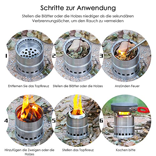 Canway Holzofen Holzvergaser Holzkocher Holzofen Camping Kocher Herd aus Edelstahl für Picknick, Wandern, Camping - 4