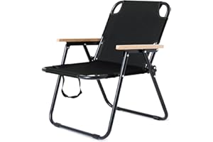 OVLRIJP Sedia da Campeggio Pieghevole, Sedia Campeggio Pieghevole con Maniglia, Sedia da Pesca con Bracciolo in Legno, Perfetta per Pesca, Picnic, Campeggio ed Escursioni (Nero)