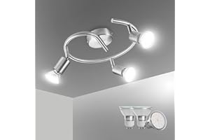Bojim Plafonnier LED 3 Spot, Luminaire Plafond Lustre Orientable GU10 Light, Lampe Eclairage de Cuisine Applique, Ampoules Blanc Neutre Incl 3 x 6W, pour Interieur Salle Manger Salon Bain, Nickel Mat
