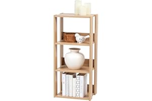 Iris Ohyama, Mobile contenitore/Ripiano portaoggetti/Modulo laterale/Piccolo contenitore, Modulare,Design, Ufficio, Casa - Open Wood Rack - OWR-400 - Marrone chiaro