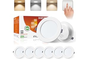 ALUSSO Spot LED Encastrable,Spot salle de bain IP44,Spot Led Extra Plat 25.5MM,6W 450Lumen spot led dimmable 3000K 4000K 6500K Blanc,Découper 95-110MM,Pour Cuisine Salon Couloir Lot de 6